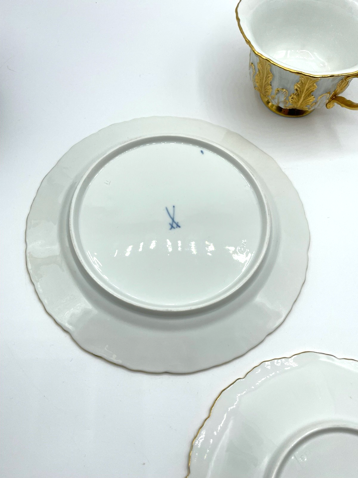 Antik Meissen Porzellan Gedeck I. Wahl Eichenlaub Gold Sammeltasse 3tlg. 1A Zust8