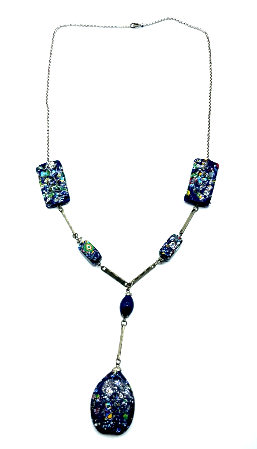 Stattliche vintage Murano Glas Millefiori Collier Silberkette Handarbeit Unikat4