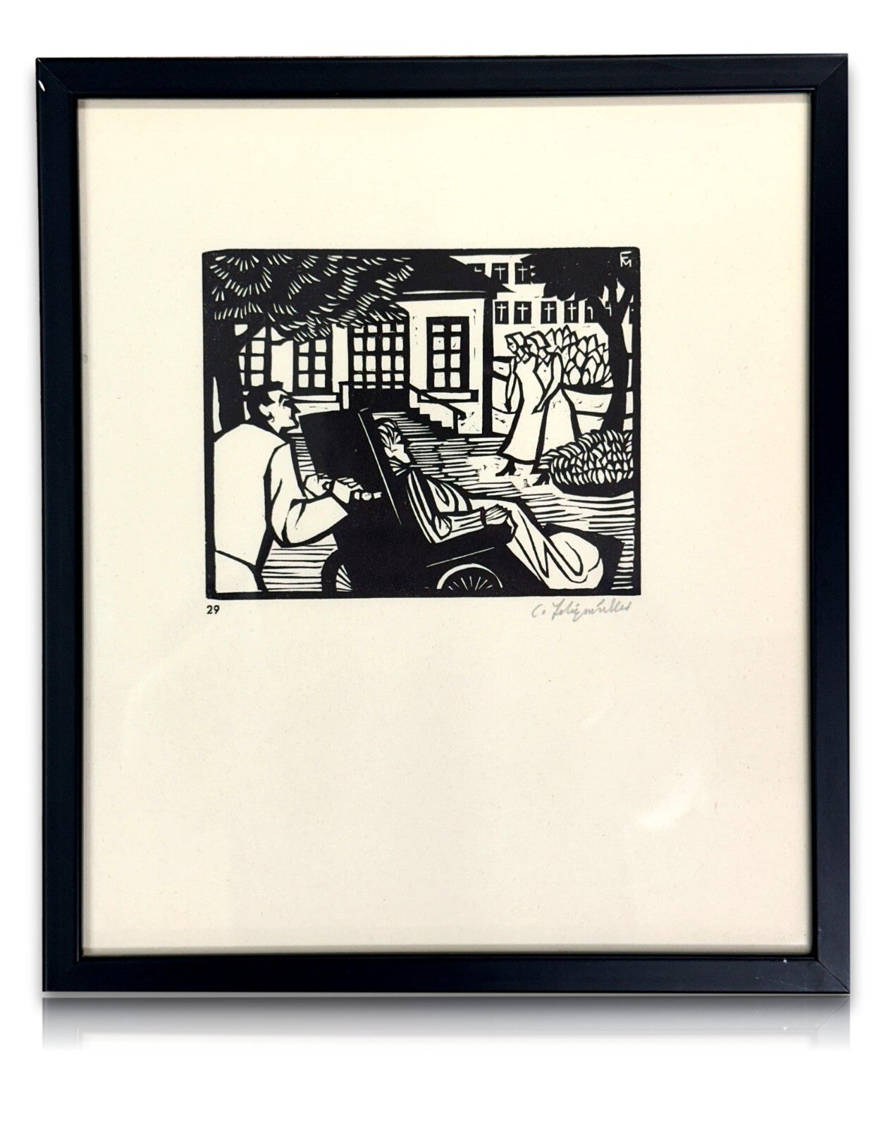 Conrad Felixmüller - Holzschnitt Woodcut - 'Krankenhaus im Garten' 1949 - Sign.0