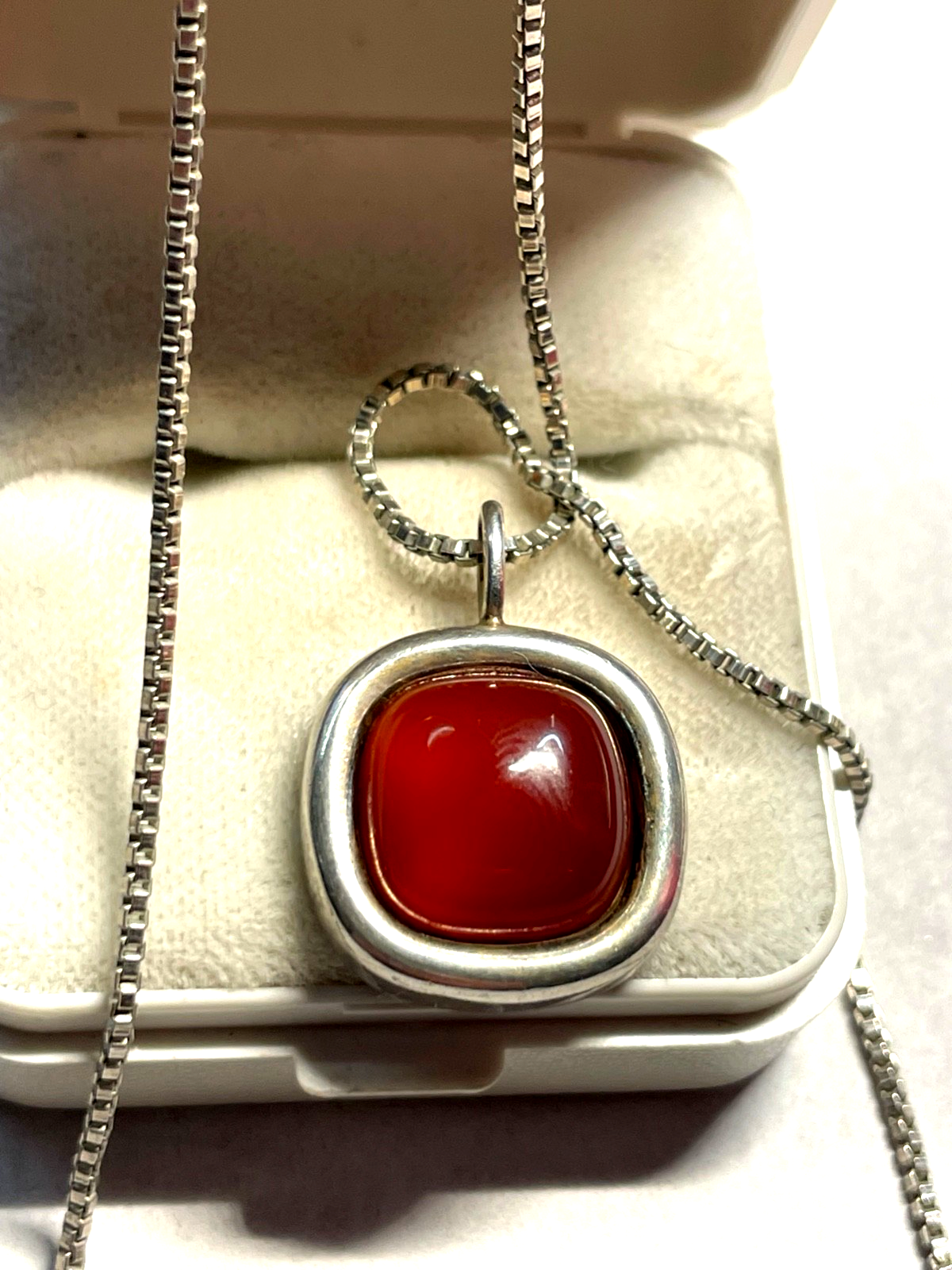 Vintage FS Franz Scheurle Karneol Cabochon Anhänger 925 Silber an Silberkette1