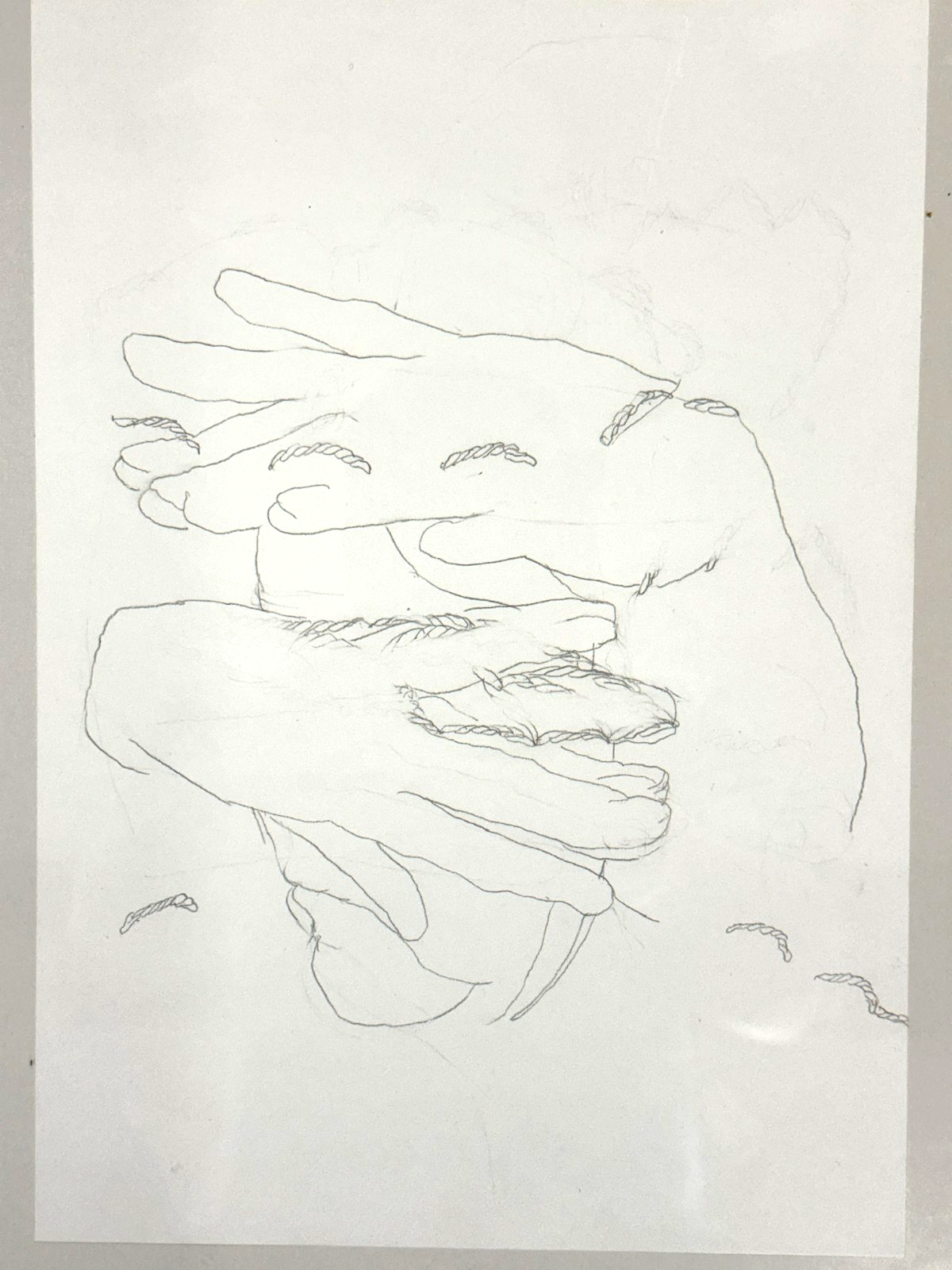 Bettina von Haaren -Bleistiftzeichnung 2002 – Hände surreal – signiert verso1
