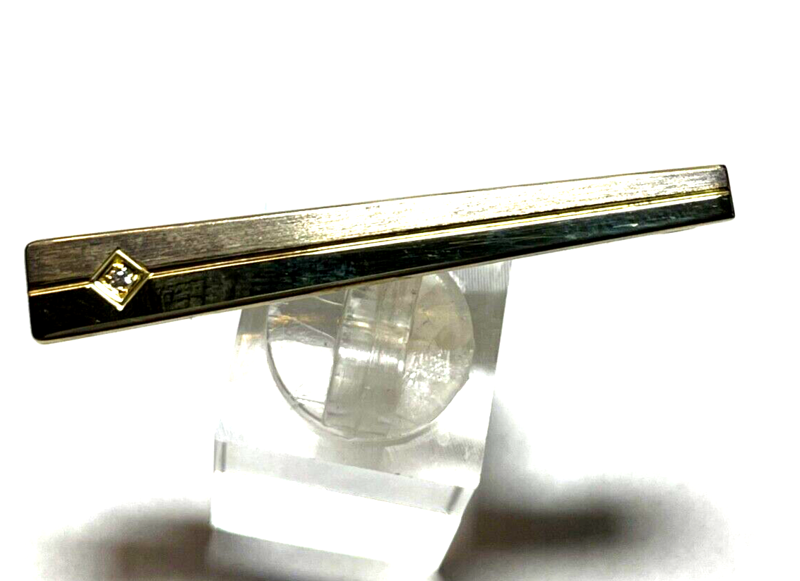 835 Silber teilvergoldet Krawattenklammer Krawattenhalter kl. Diamant Juwelier0