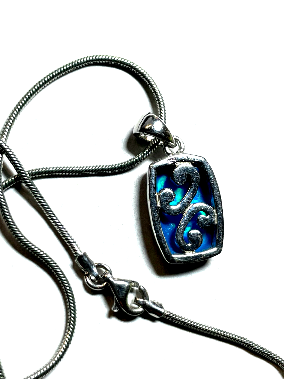 Sterling Anhänger mit Opal an 925 Silberkette Schlangenkette 42 cm gepflegt6