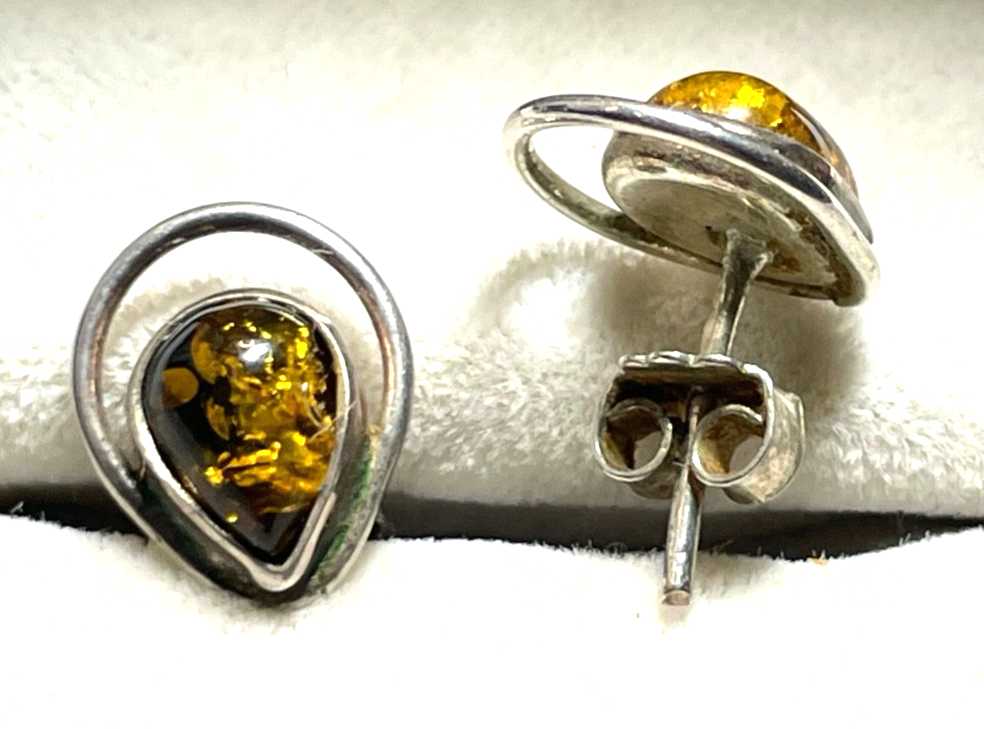 Massive 925 Silber Design Ohrstecker modern mit Bernstein sehr gepflegt Juwelier2