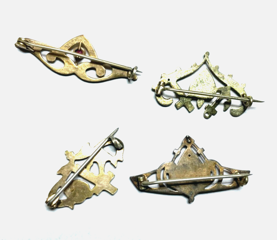 Antik 4 x Jugendstil Brosche Konvolut  Golddouble mit Farbsteinen gepflegt3