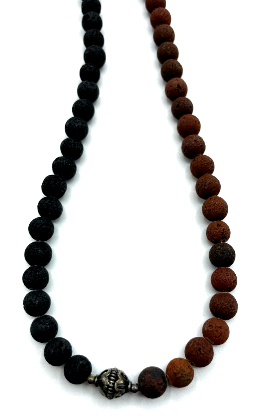 925 Silber Karabiner an Lava Kugel Kette Braun + Schwarz gepflegt 47,5 cm Ø 8 mm4