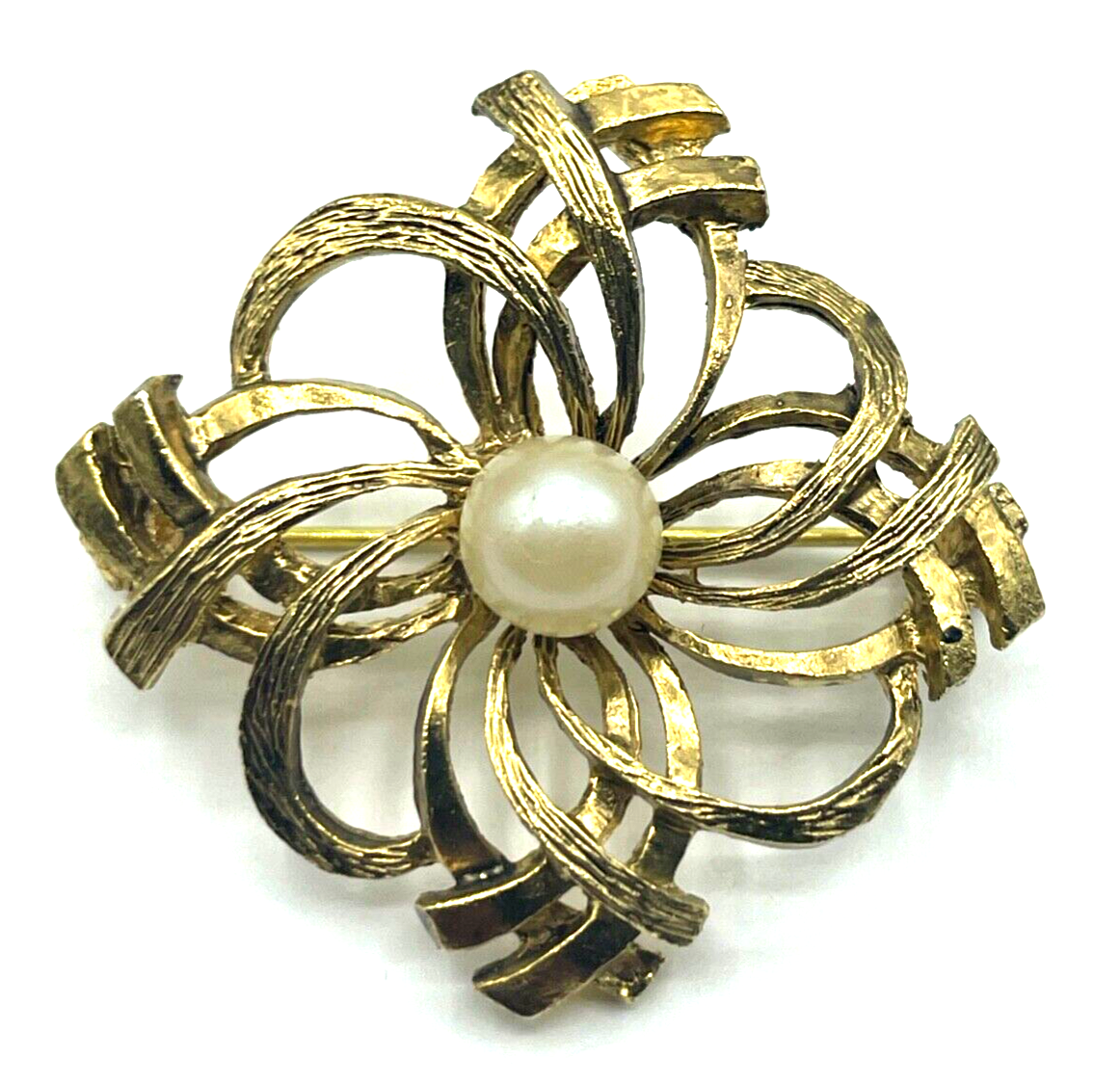 Klassische Eleganz Brosche Anstecknadel vintage weiße Perle Ø 40 mm vergoldet0