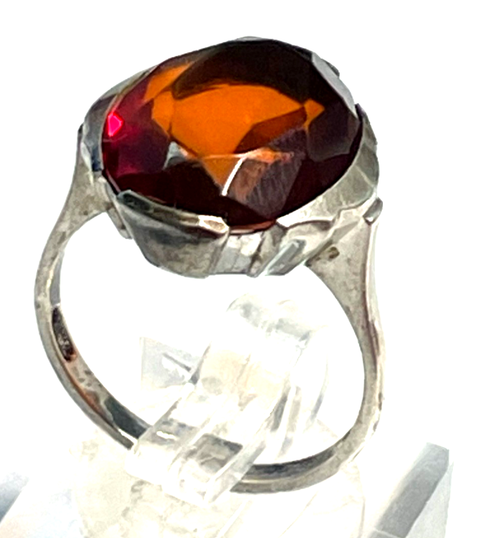 Antik 830 Silber Ring mit Bernstein geschliffen facettiert 30er J RG 53 Ø 16,8mm5