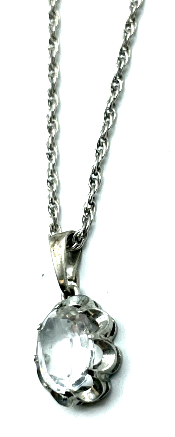 Vintage aparter Bergkristall Anhänger 835 Silber an 925 FBM Kordelkette 41 cm5