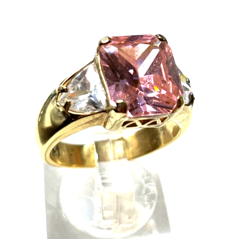 Statement 925 Silber vergoldet Silberring üppige Zirkonia Pink Ø 19 mm RG 609
