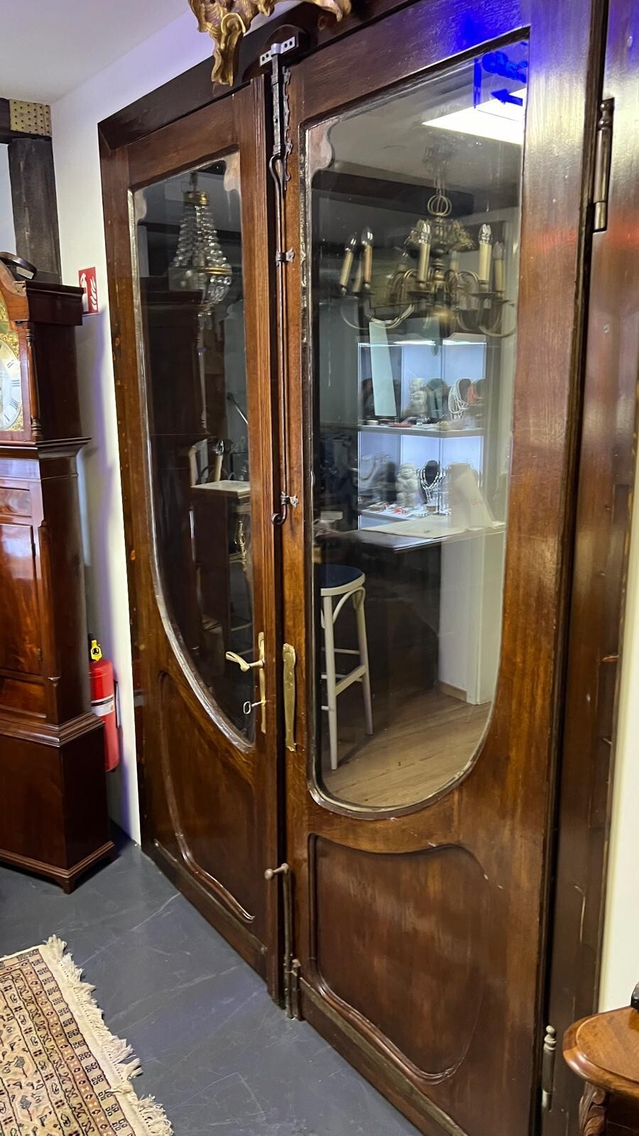 Jugendstil Doppelflügeltür  - Eiche massiv - Glas - Mes. Beschläge - Restauriert9