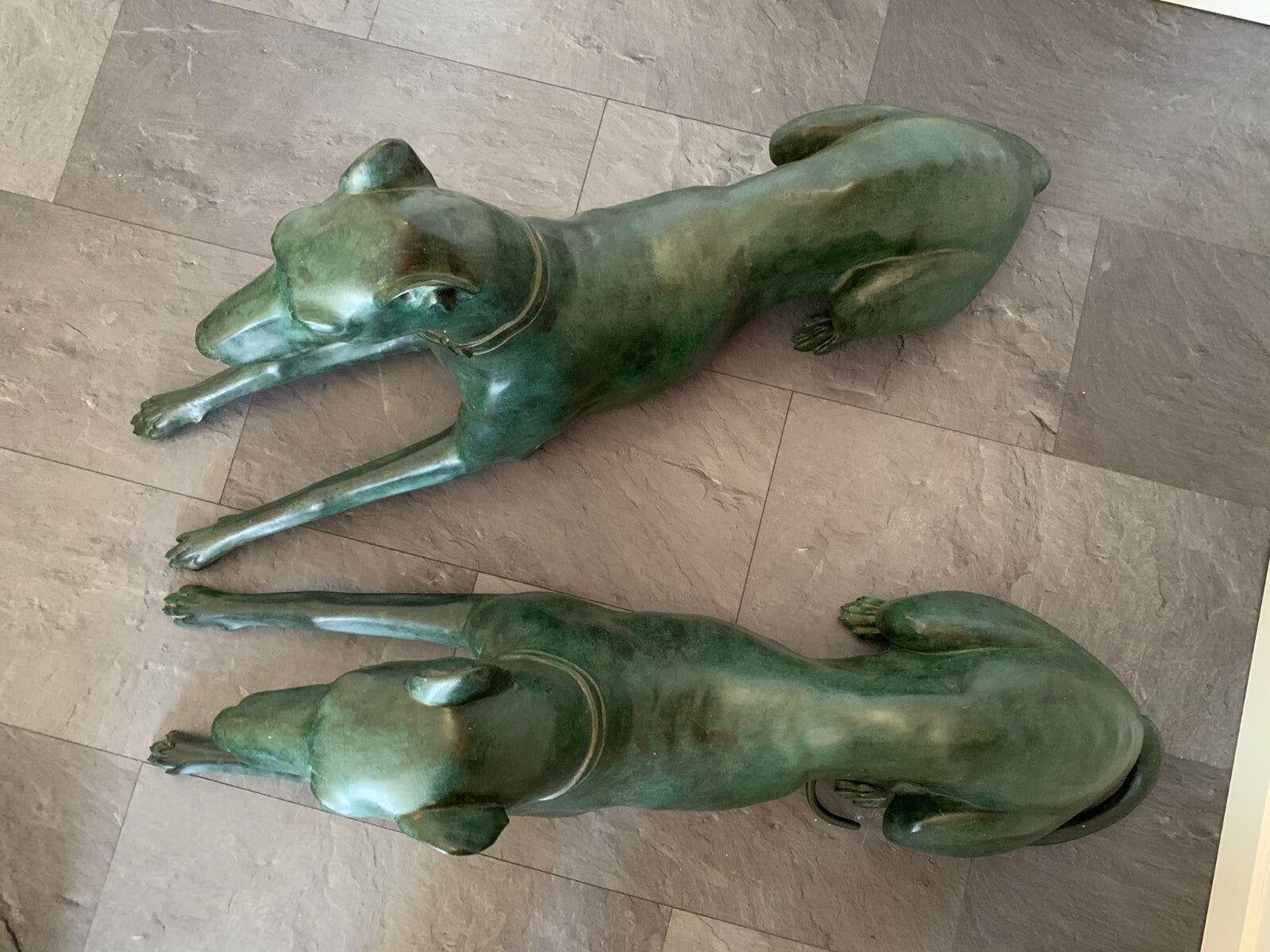 Windhund Paar Lebensgroß - Bronze patiniert - signiert - Vintage5