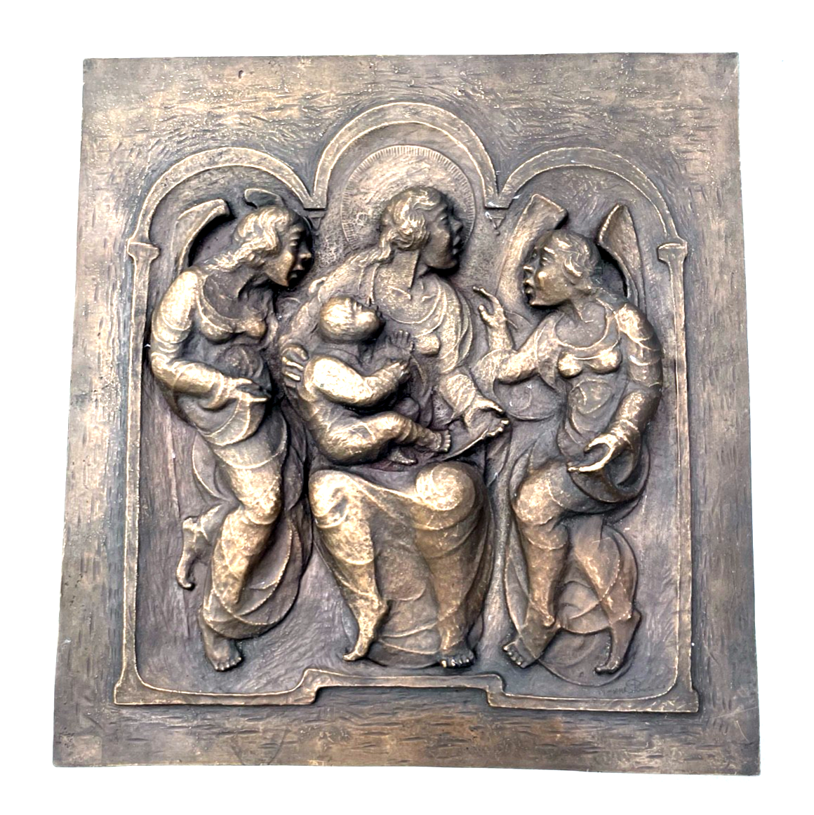 Gr. Künstler Bronze Wandtafel G. Panciano sign. Vatikan Bildhauer 34x32 5,4 KG1
