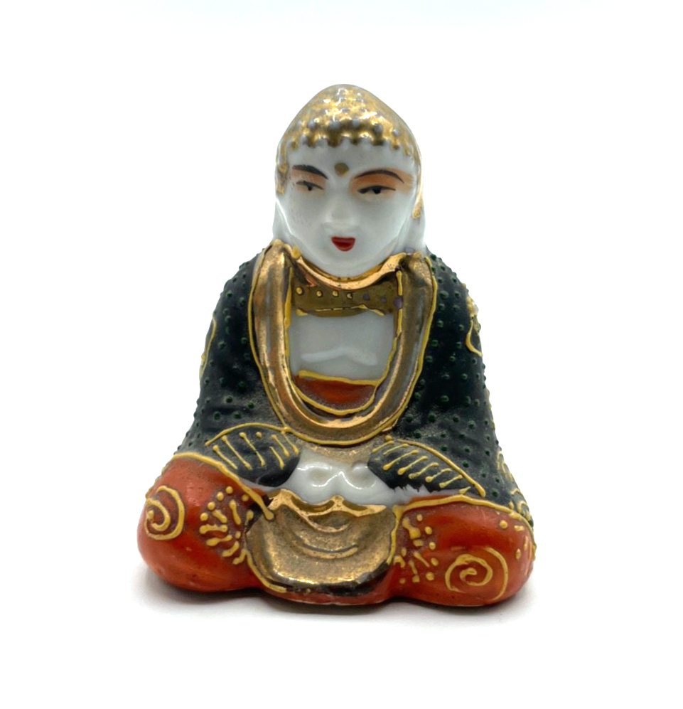 Antik Satsuma Porzellan Buddha Hankoka Moriage Handbemalt Japan um 1900 / 19208
