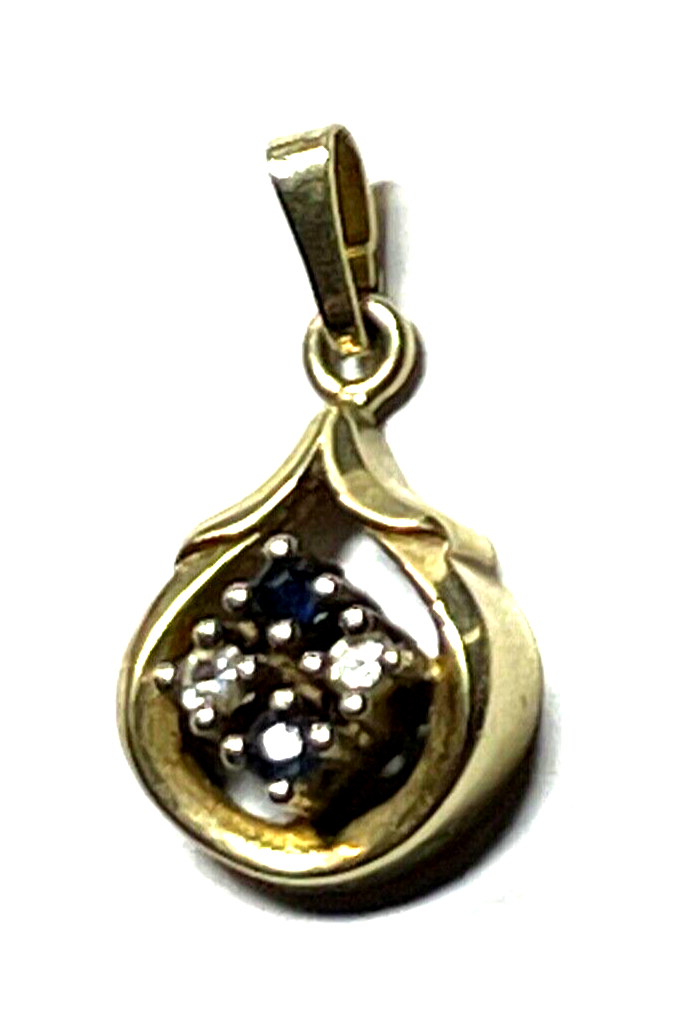 Graziler 585 Gold 14 K Gelbgold Anhänger 2 Saphire 2 Diamanten Klassiker L 19 mm3