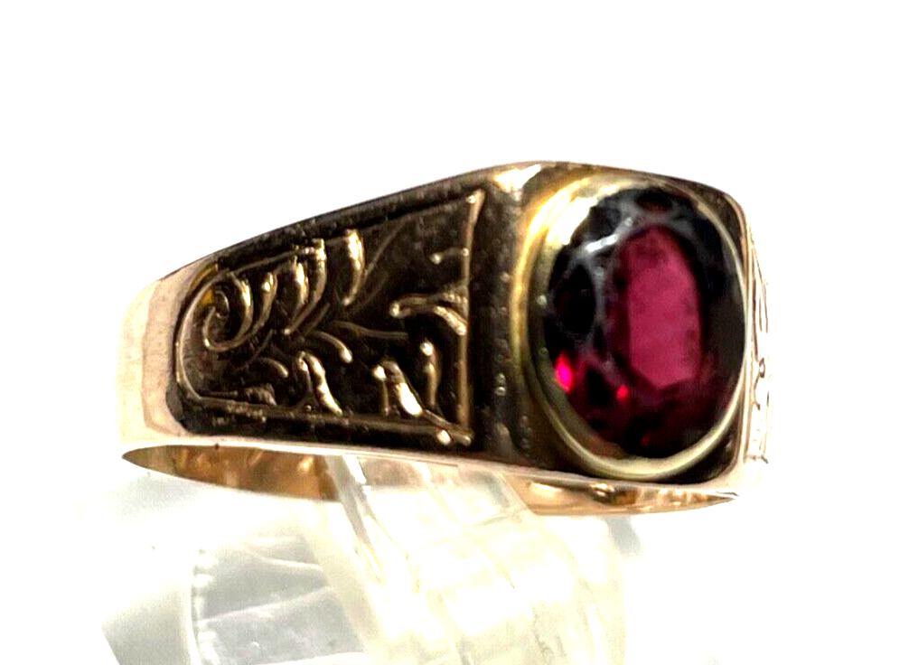 Solider 585 Gold 14 K antik Ring Rotgold Granat unisex RG 58 Ø 18,4 mm 4,5 Gramm3