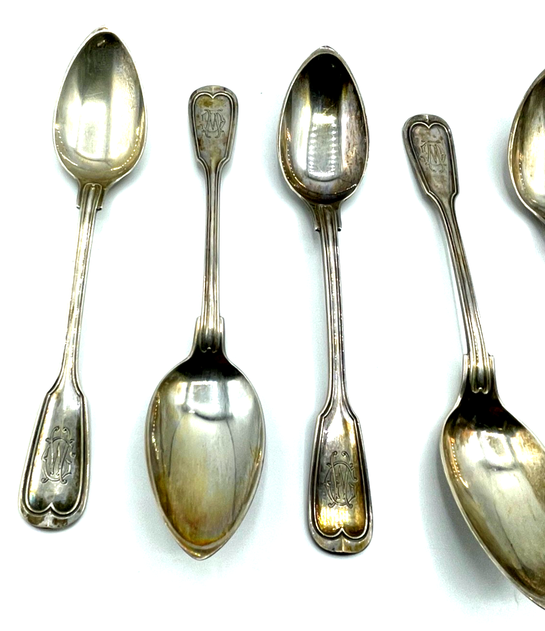Antik Augsburger Faden Friedländer 800 Silber Kaffeelöffel Set 8 St WG GW Gravur2
