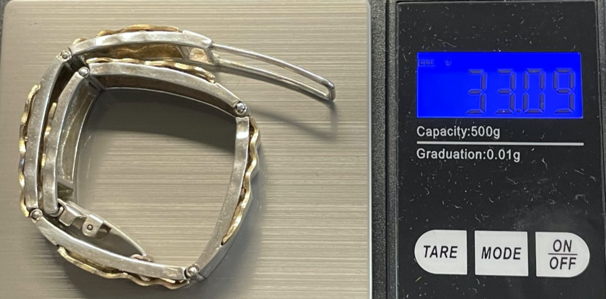 Solides 925 Silber Armband Unikat teilvergoldet L 21,5 cm B 13 mm Juwelier13