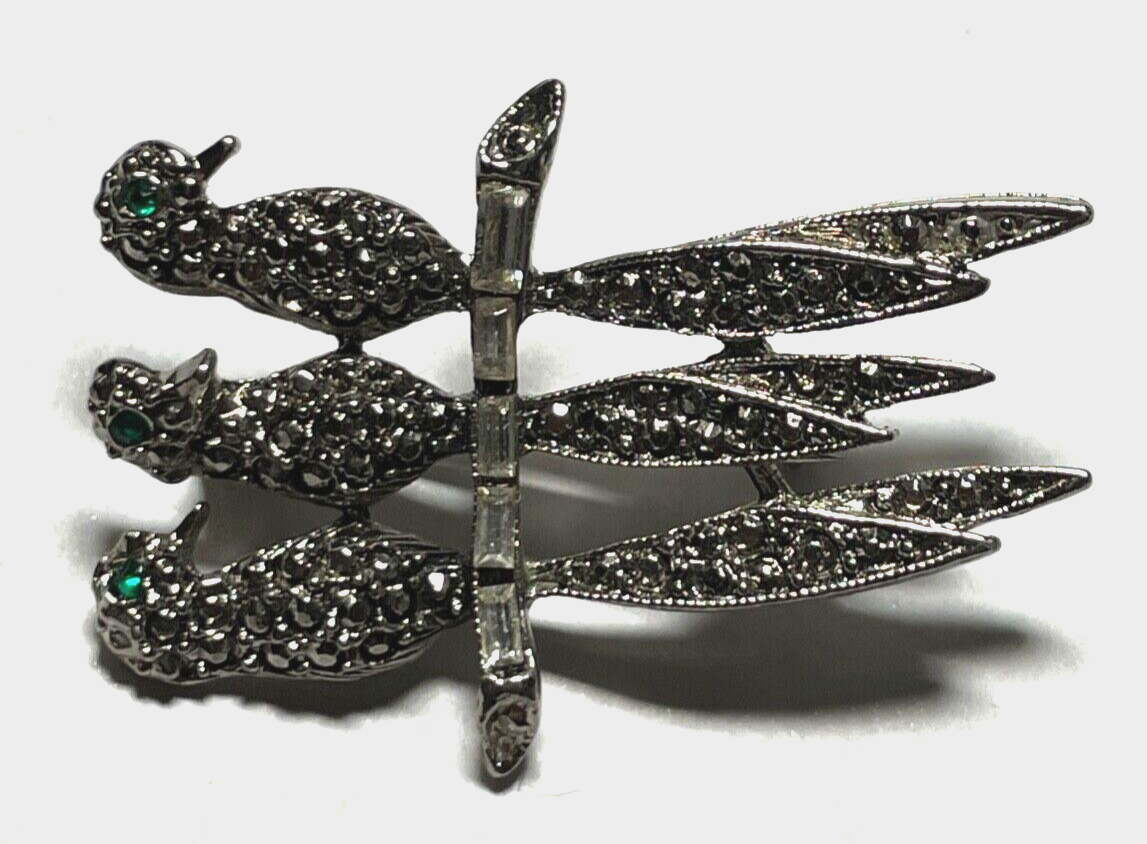 Vintage Brosche Anstecknadel elegantes Design 3 Vögel wie neu grüne Augen6