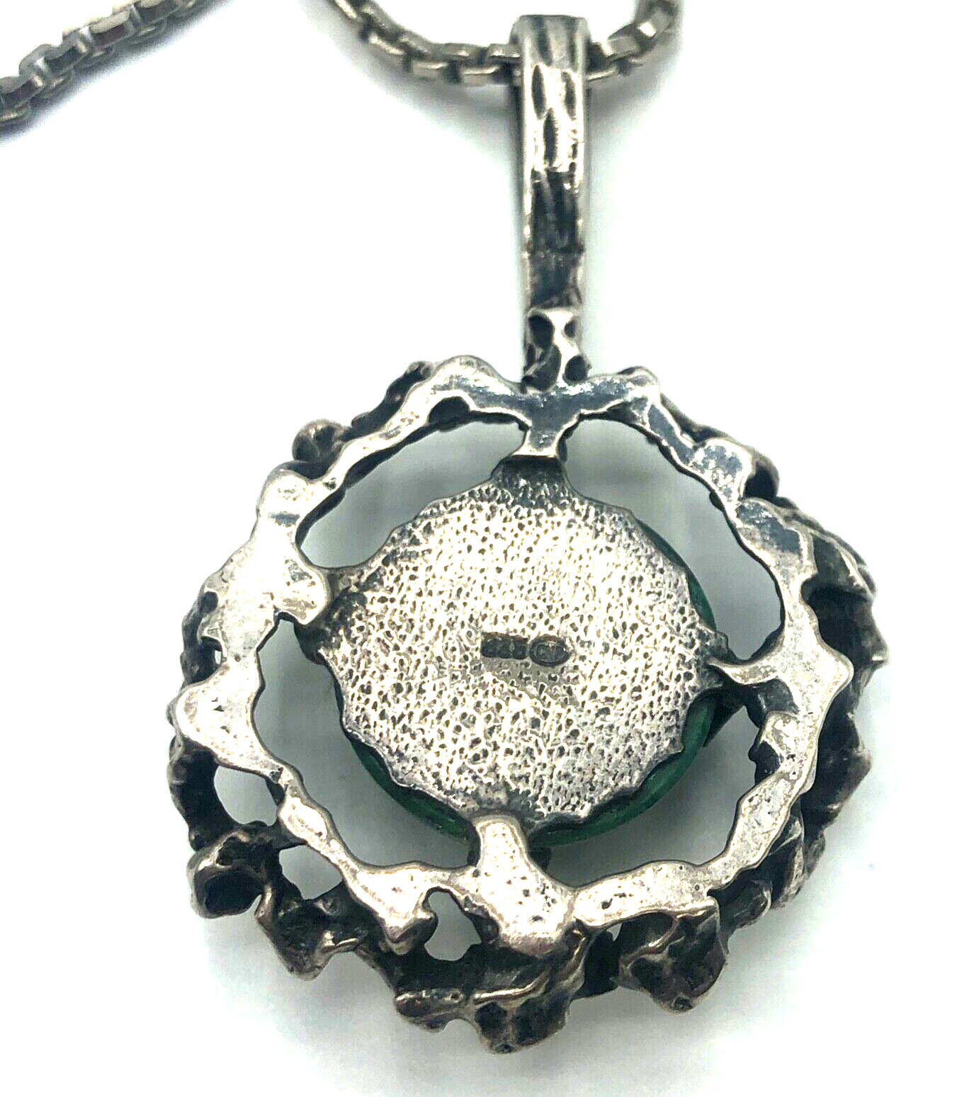 Designer CNP 835 Silber Anhänger Malachit Cabochon Modernist Brutalist 70er J4