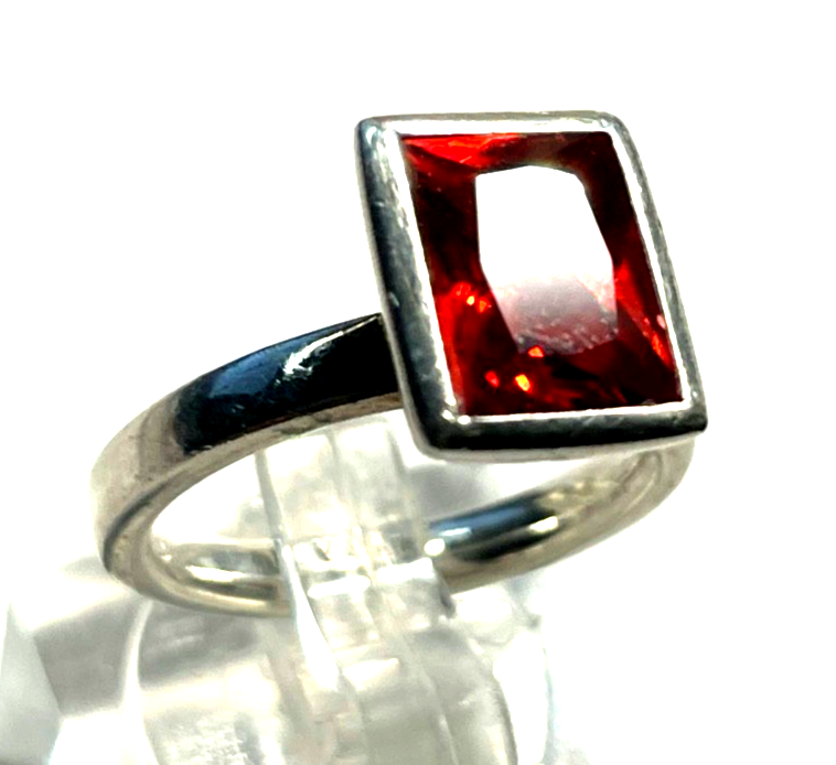 LUMANI moderner solider 925 Silber Ring orange-rot Farbstein Ø 17 mm RG 543