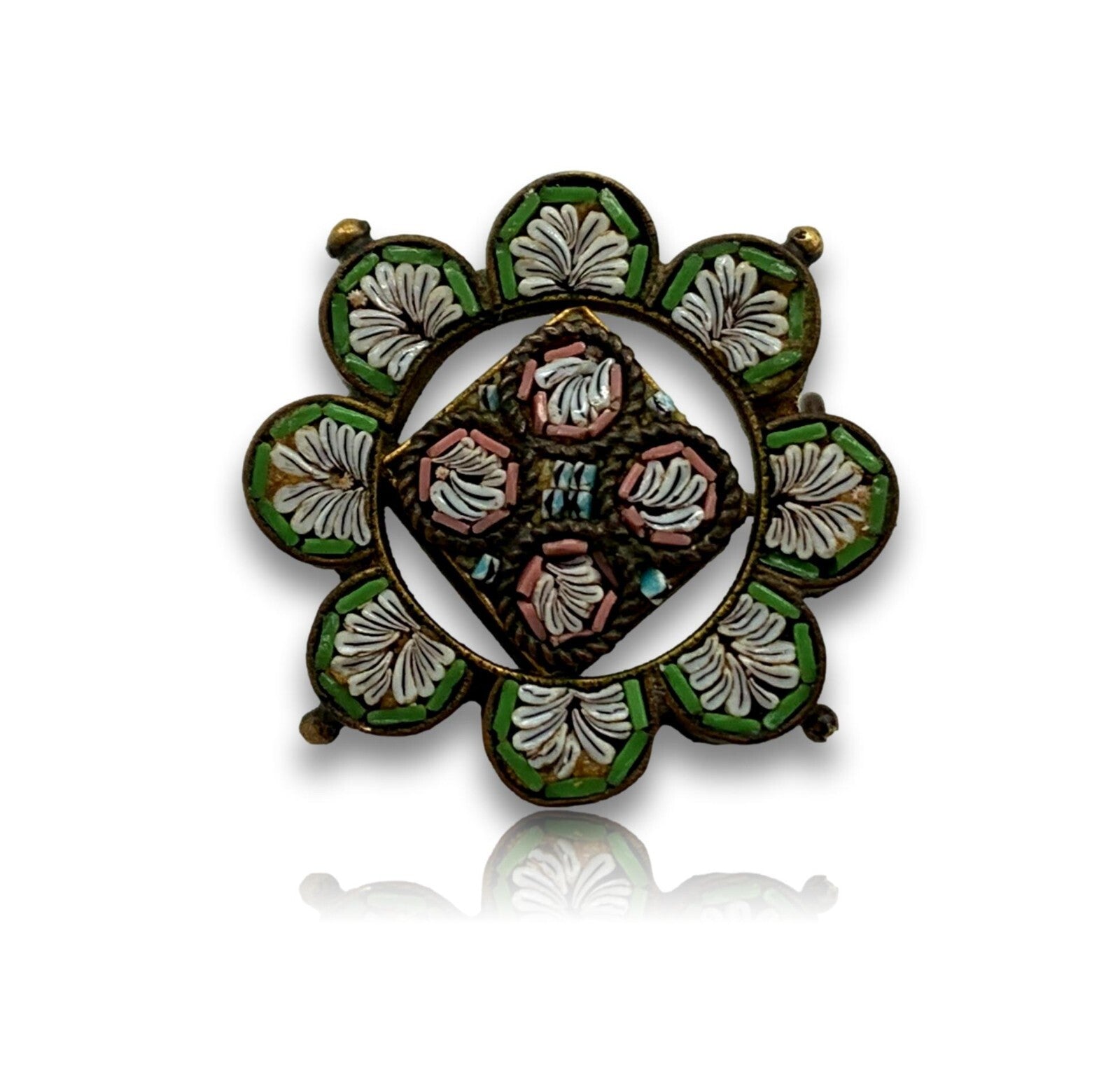 Brosche Brooch - italienische Millefiori um 1900 - Tombak - florales Design0