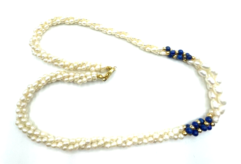 3 strängiges gedrehtes SWZ Perlen Lapis Collier elegant L 47 cm B 10 mm gepflegt4