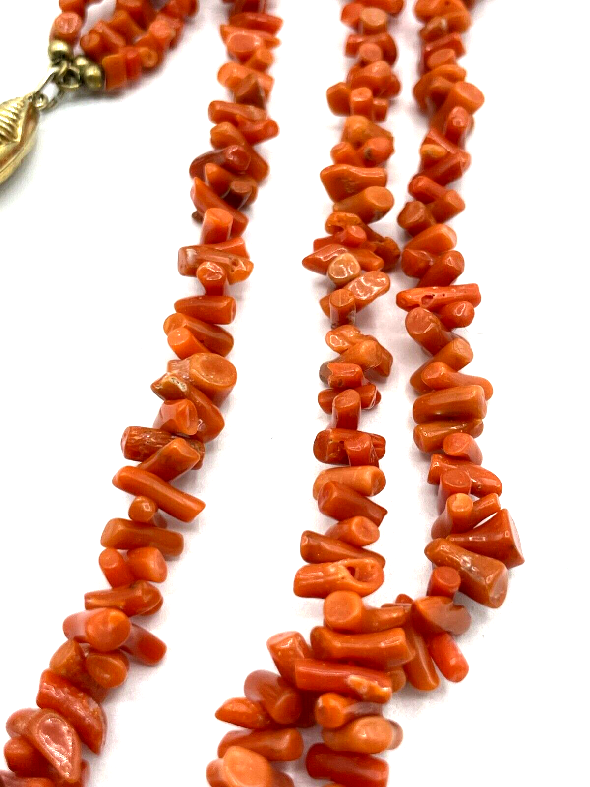 Stattliche Korallenkette 3 reihig Koralle Collier 925 Silber Kastenschloß Lachs8