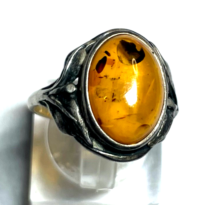 925 Silber Ring Bernstein Cabochon oval RG 56 Ø 17,8 mm solide Qualität gepflegt1