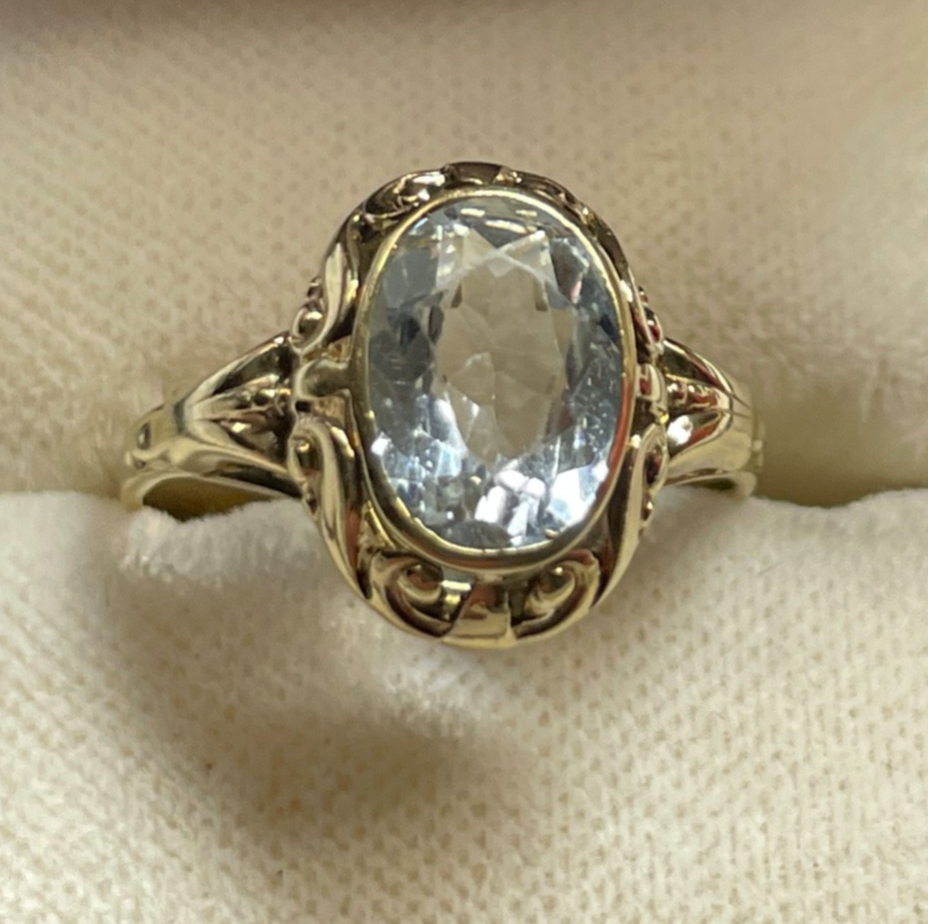 Antik 333 Gold 8 K Aquamarin Ring Ø 17,2 mm RG 54 Juwelier Qualität gepfl.0