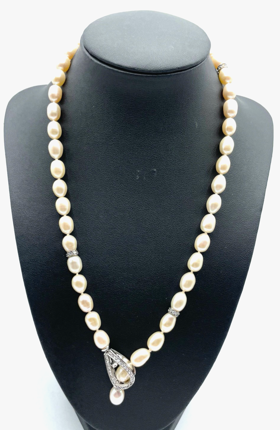 Ausgefallene SWZ Perlenkette 925 Silber Clip längenverstellbar 1A gepflegt 50 cm0