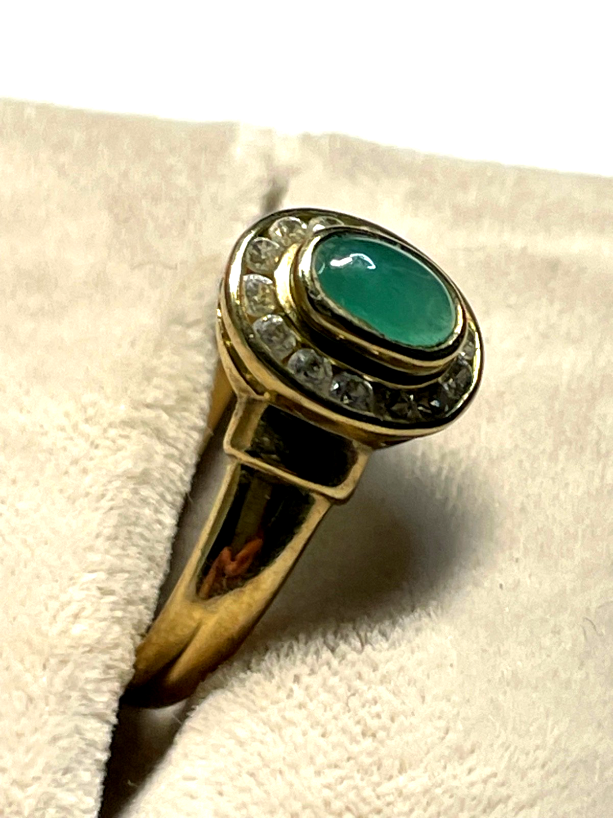 333 Gold 8 K Ring Smaragd Cabochon+ Weißtopas Ø 17,5 mm RG 55 Juwelier Qualität8