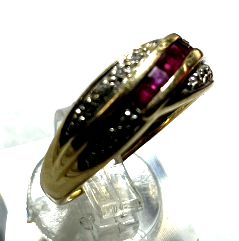 585 Gold 14 K Ring 5 x Rubin + 12 Diamanten Bandring RG 54 Ø 17,2 mm sehr gepfl3