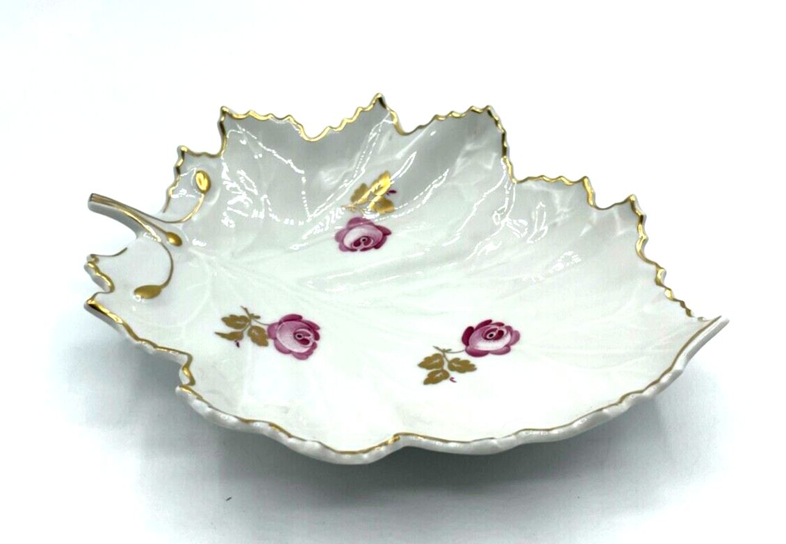 Dekorative Hoechst Porzellan Schale Blumen Motiv Golddekor Blattschale Rosen3