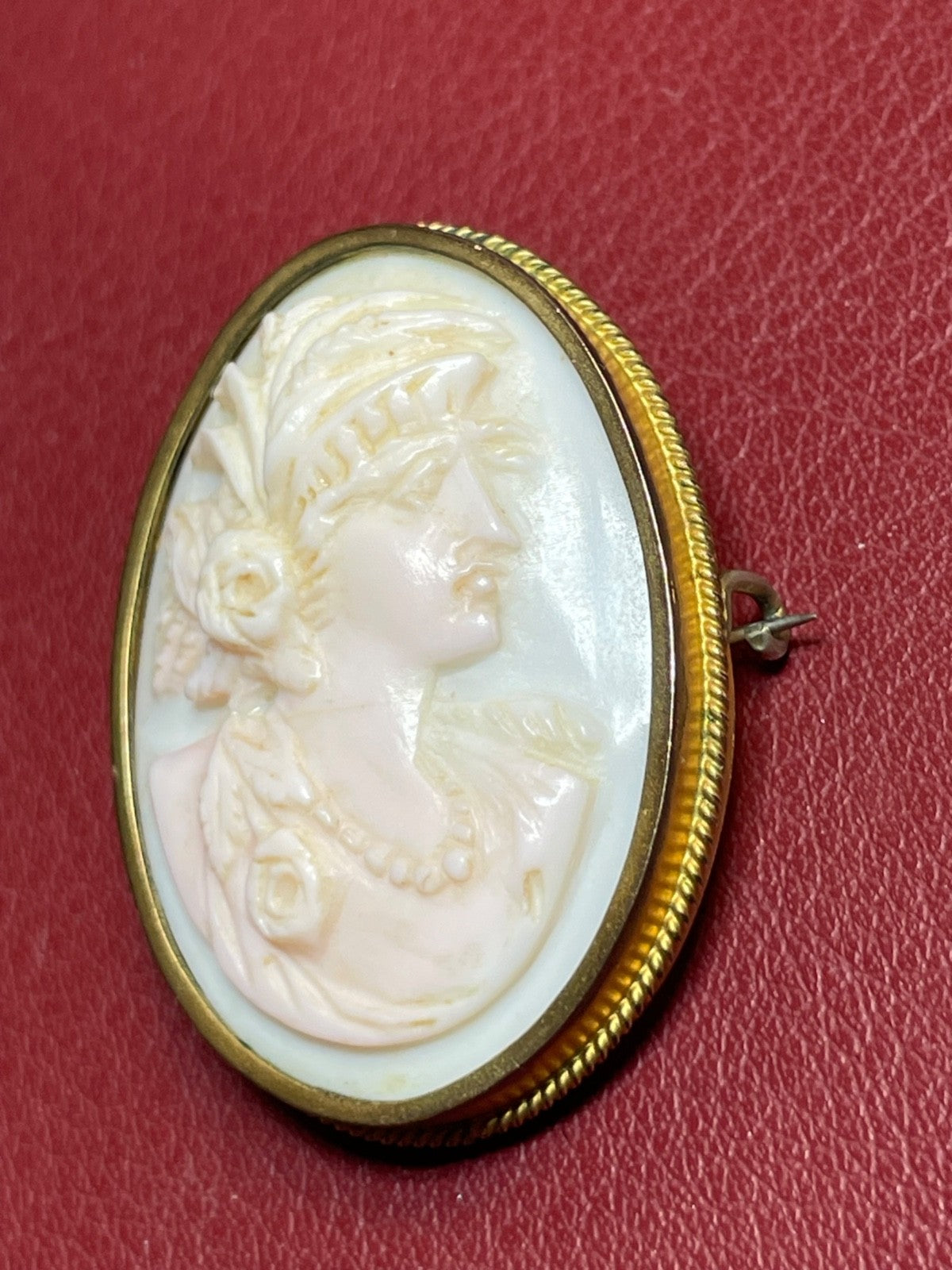 Antik Engelshaut  Korallen  Gemme vor 1900 Cameo Brosche feine Handarbeit gepfl.3