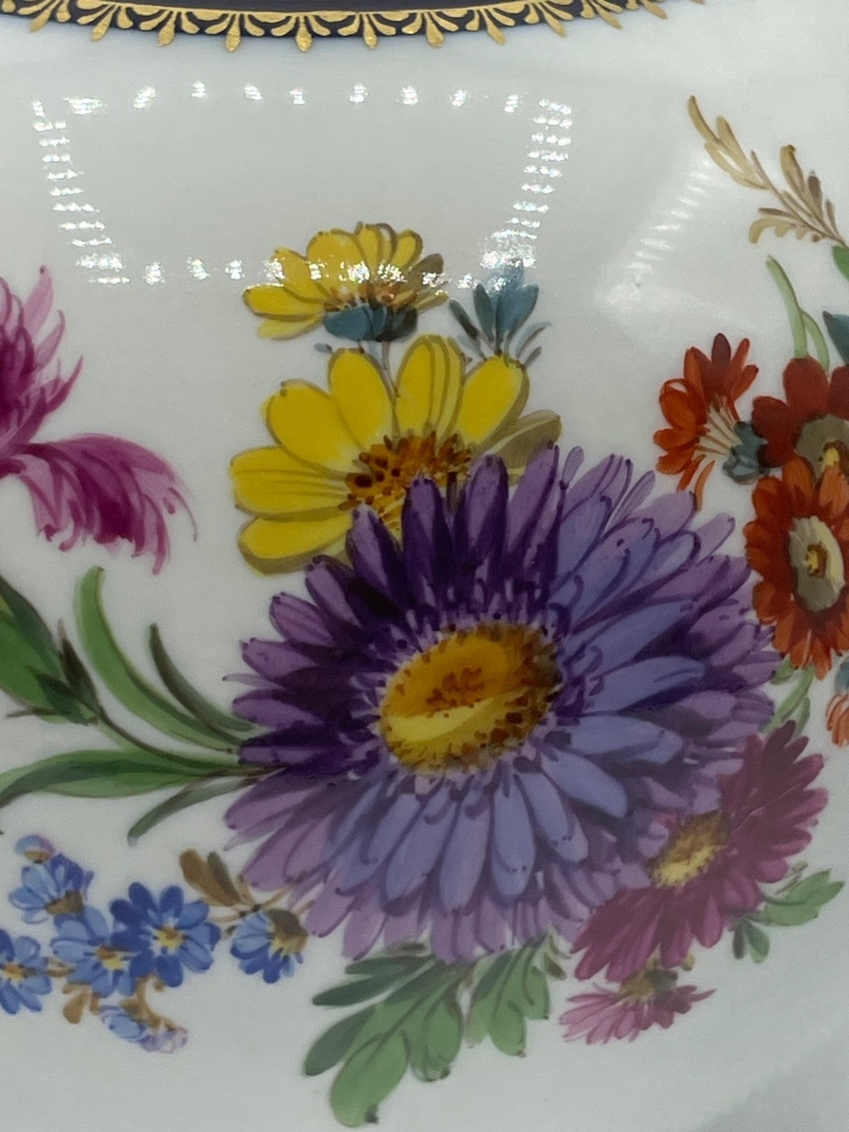 Antik Meissen Porzellan Teekanne 1. Wahl Blumenbukett Kobalt + Golddekor 1A Zust3