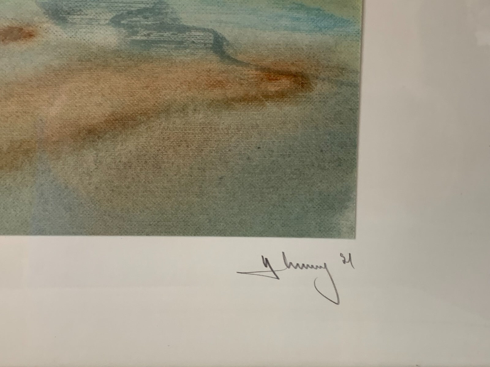 Harald Immig - Aquarell Karton - 'Island' Hafenszene 1991 - gerahmt hinter Glas5