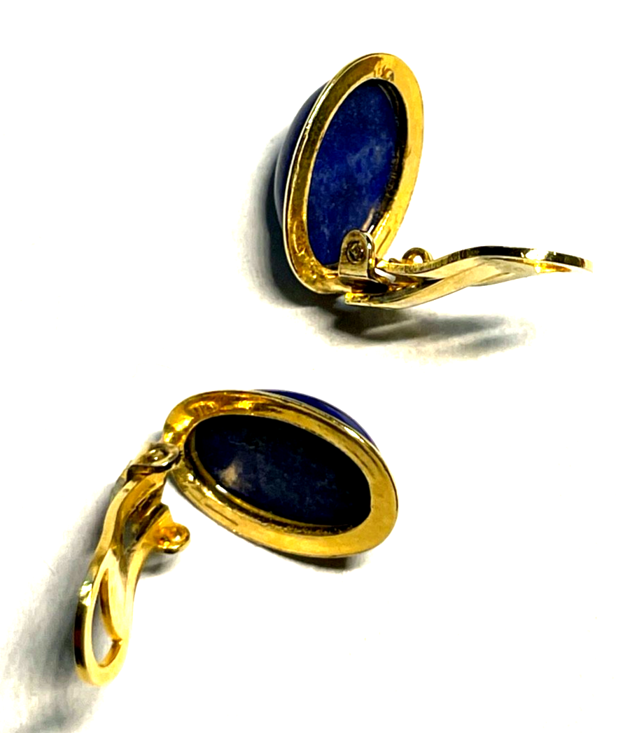 Paar elegante 925 Silber vergoldete Ohrclips Clips Lapislazuli Cabochon wie neu4