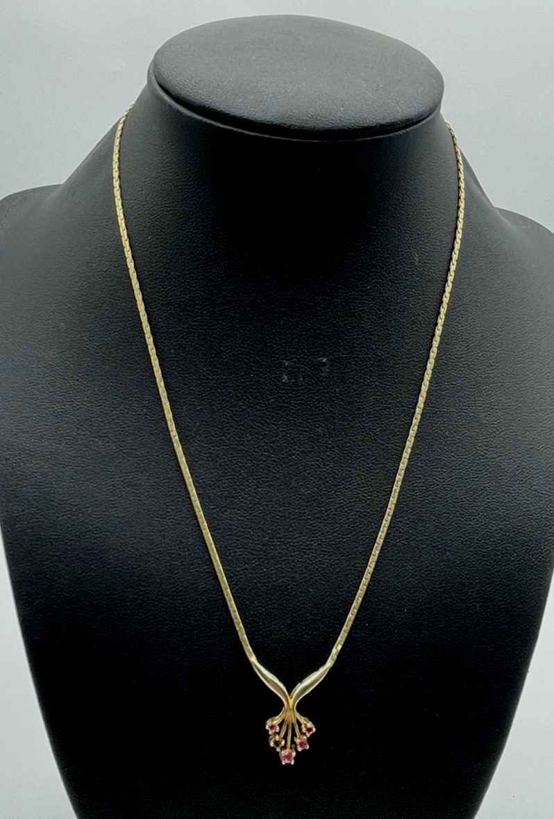 70erJ Collier 925 Silber vergoldet 5 Rubine zeitlos elegant L 40,5 cm gepflegt0