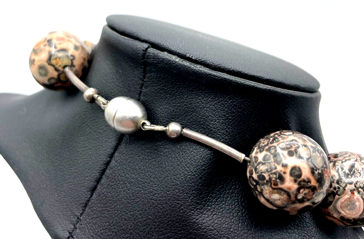 Natürliche Jaspis Leopardenjaspis Kette Kugel Collier L 47,5 cm Ø 18 mm Magnet4