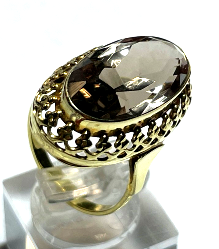 Vintage Design 333 Gold 8 K Ring Rauchquarz Ø 17,5 mm RG 55 Juwelier wunderschön4