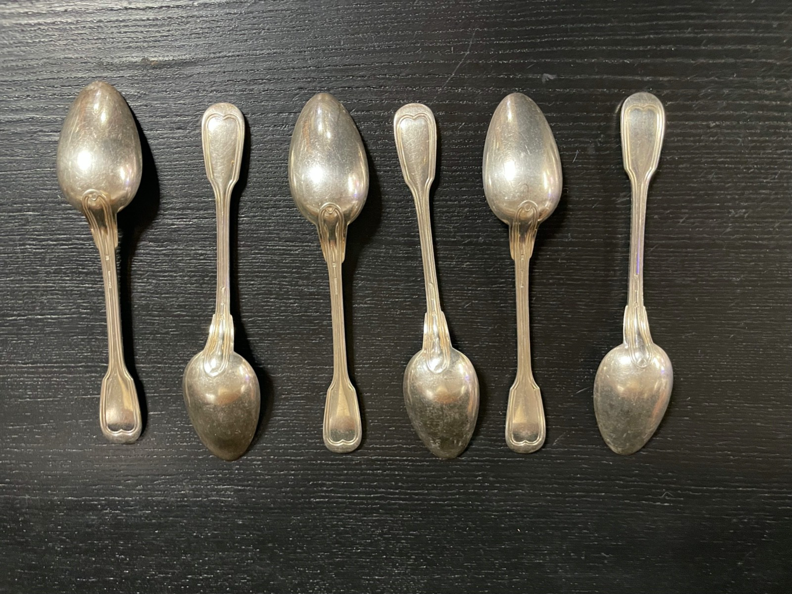 6 antike und versilberte Christofle Kaffeelöffel Model Chinon sehr gepflegt5