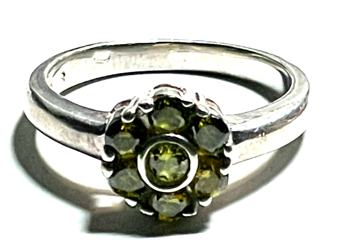 Solider 925 Silber Ring Silberring 7 x Peridot Handarbeit Ø 18 mm RG 57 gepfl.5