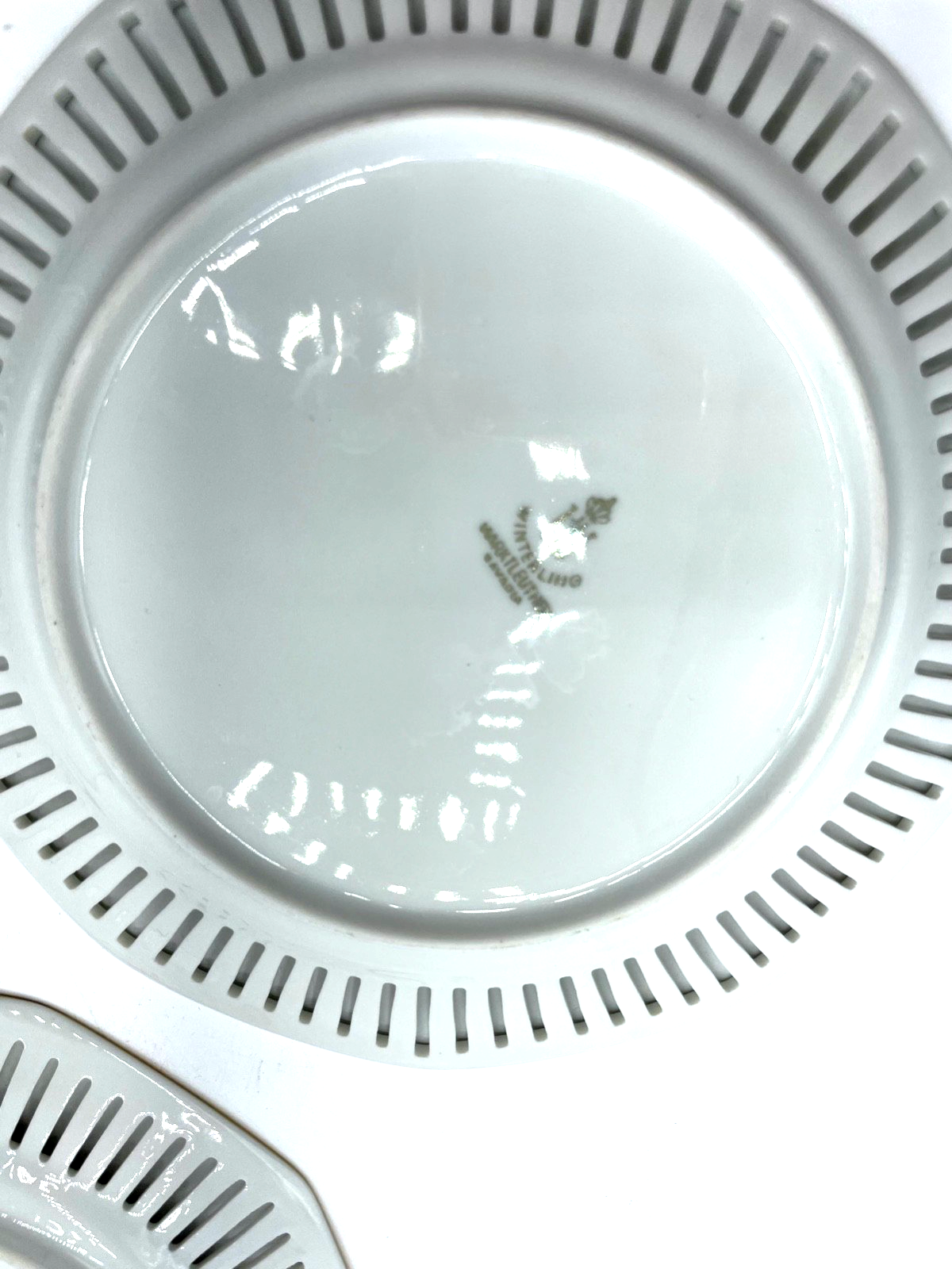 3 Zierteller Winterling Porzellan Durchbruch Rand verschiedene Vögel + Golddekor5