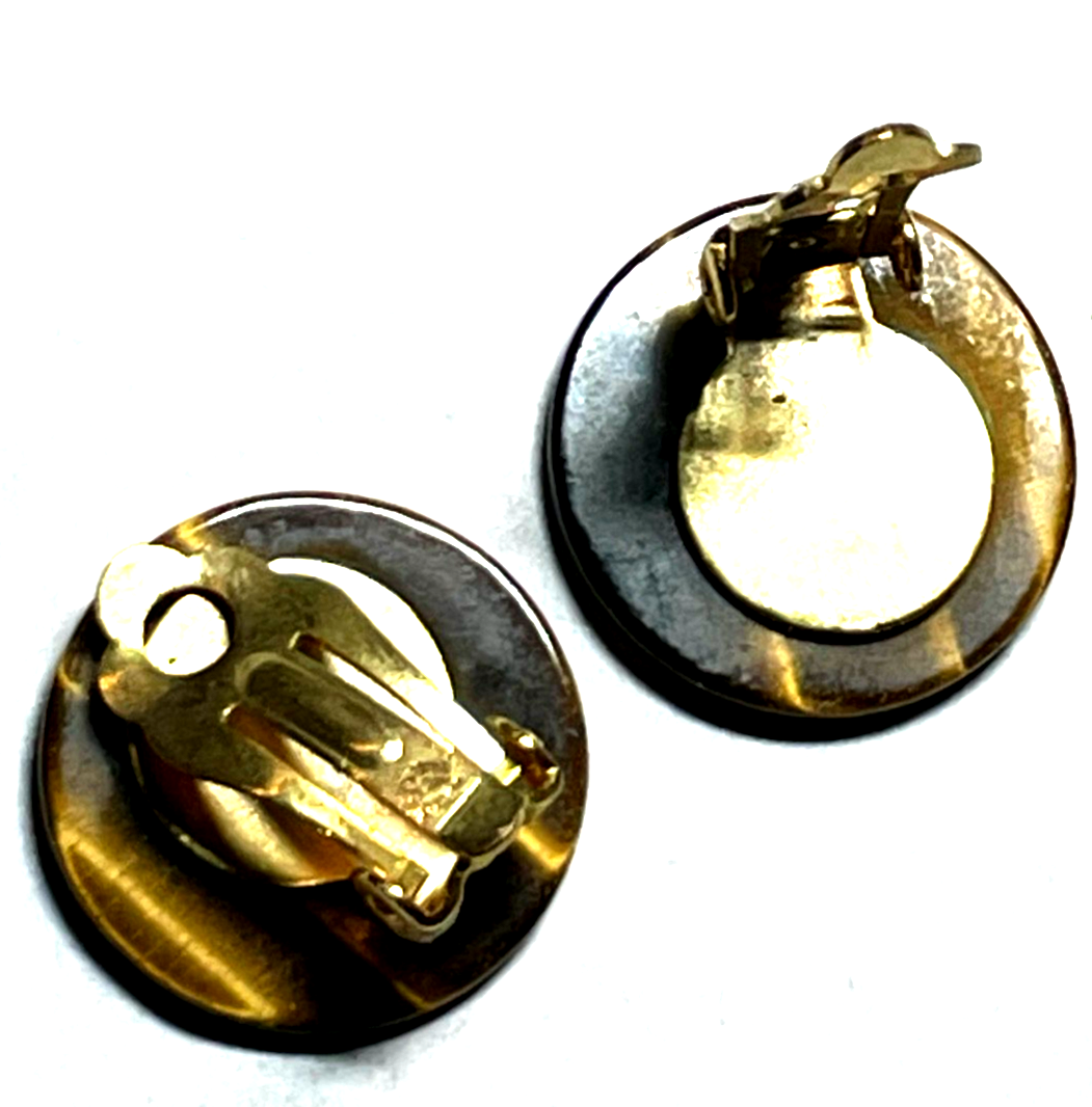 Paar elegante vergoldete Ohrclips Clips mit Tigerauge Ø  20mm sehr gepflegt3