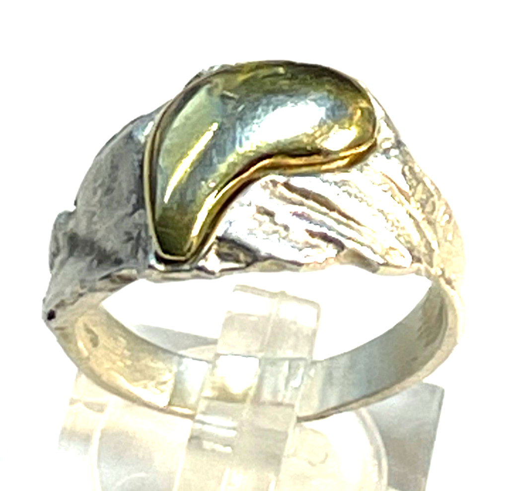 Solider 925 MP Silber Ring Ø 18,1 mm RG 57  Bandring teilvergoldet Handarbeit4