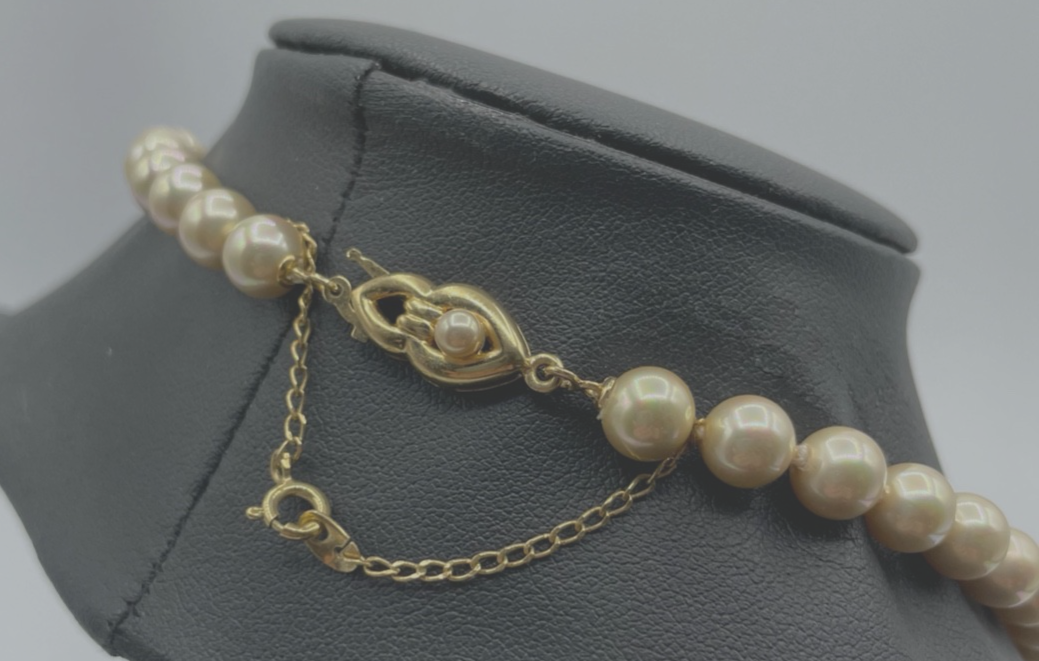 Mallorca Perlen Kette mit 925 Silber Schliesse vergoldet gepfl. L 50 cm Ø 7 mm2