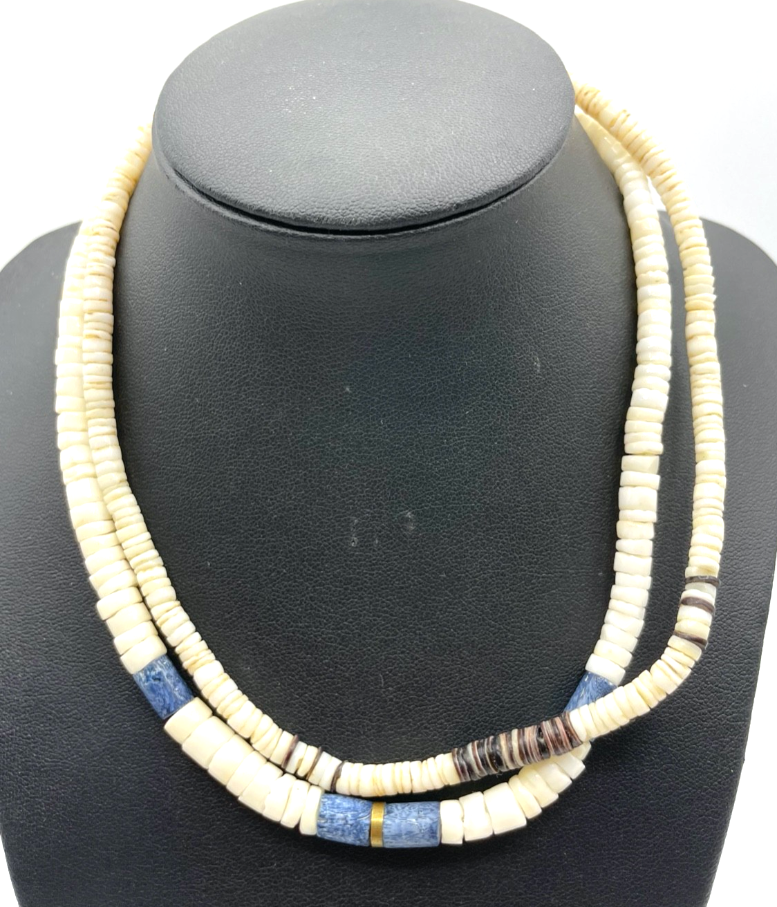 2 x vintage Surfer Kette Muschelkette Handarbeit 1x mit Lapislazuli L 40,5 cm3
