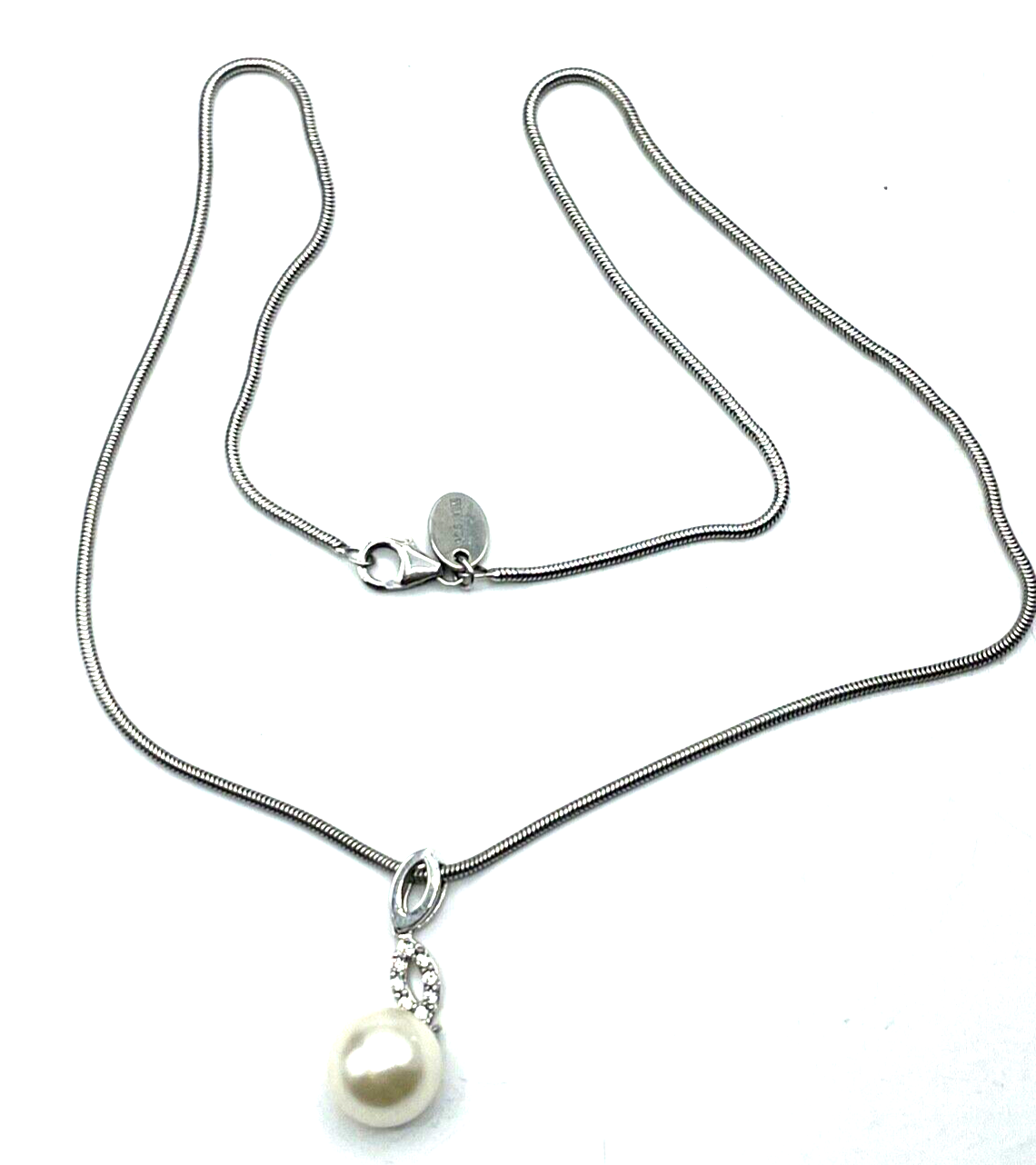 Solide FBM 925 Silber Schlangenkette + MK Perle Zirkonia Pave Anhänger gepflegt1