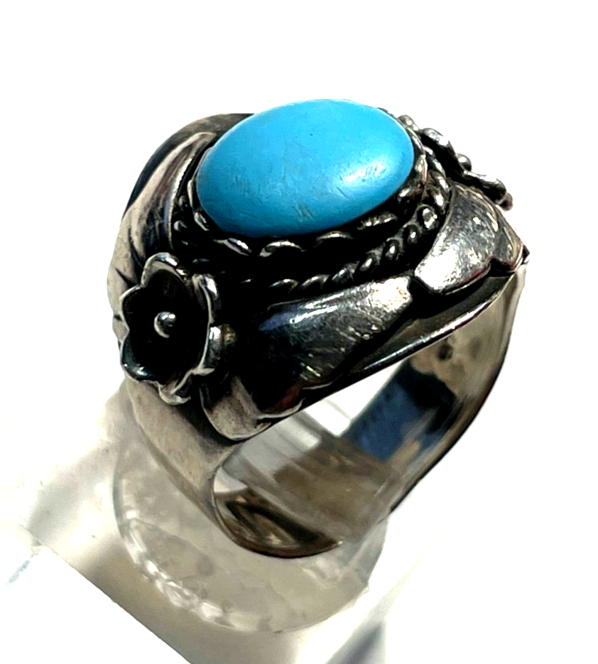 925 Sterling Silber Ring Indianerschmuck Türkis Navajo Handarbeit Ø 17,5mm RG 556